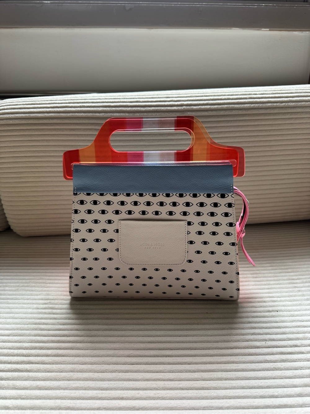 Min & Mon Pink Acrylic Handle Eye-Print Handbag - Picture 2 of 5